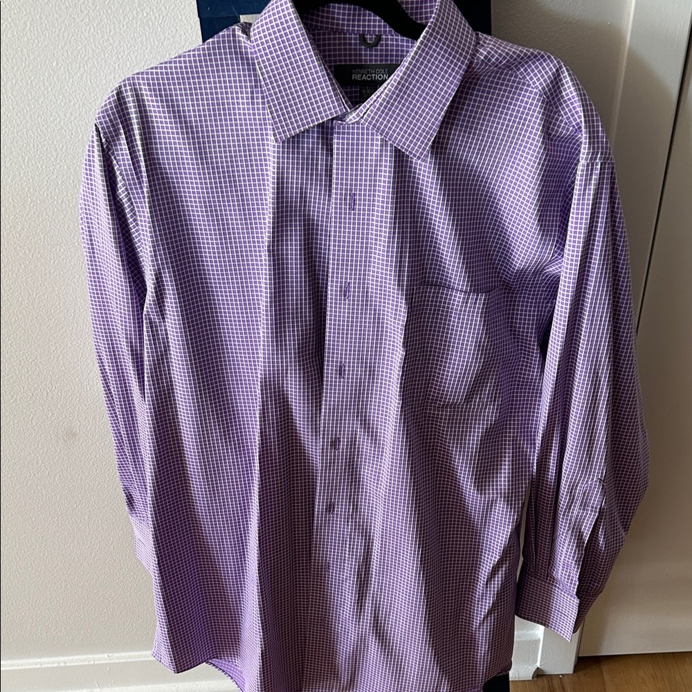 Kenneth Cole Men's Purple Checkered Dress Shirt